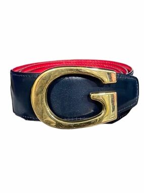 Gucci Red/Blue Reversible G Buckle Leather Belt Size 6